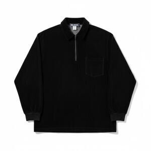 Vintage 90s Box Office Movie Theater Uniform Black Velour Quarter Zip Shirt L